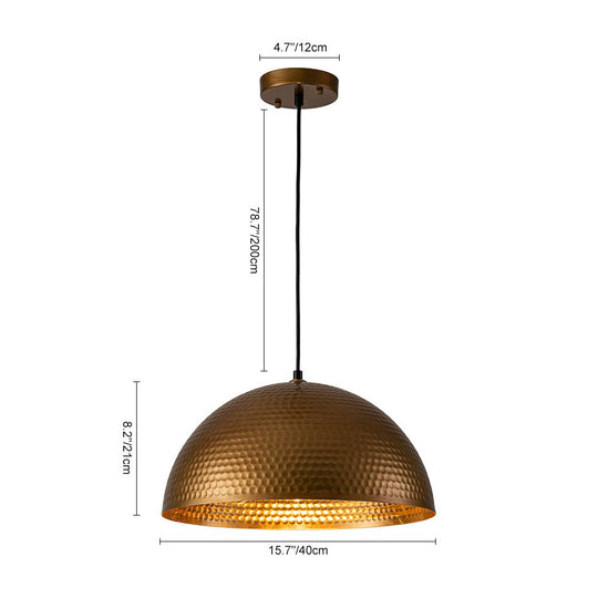 Pendantlightie-1-Light Industrial Hammered Metal Dome Pendant Light-Pendants-Gold-15.7 in (40 cm)