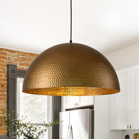 Pendantlightie-1-Light Industrial Hammered Metal Dome Pendant Light-Pendants-Gold-15.7 in (40 cm)