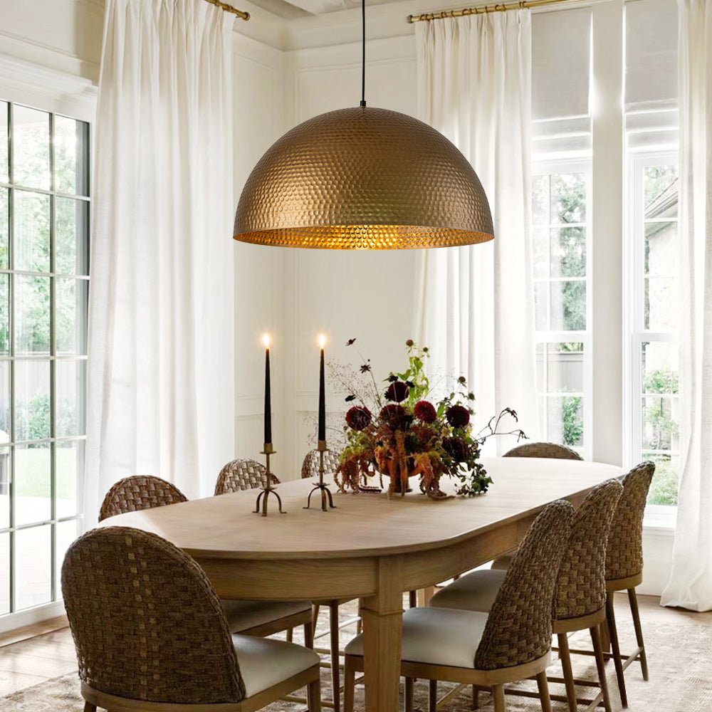 Pendantlightie-1-Light Industrial Hammered Metal Dome Pendant Light-Pendants-Gold-15.7 in (40 cm)