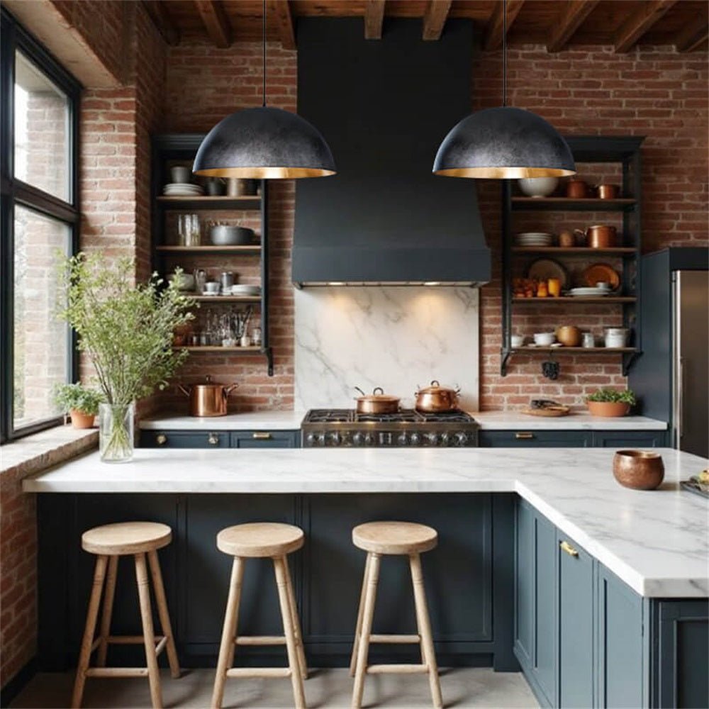 Pendantlightie - 1 - Light Industrial Oversized Metal Dome Pendant - Pendants - 15 in (38 cm) - Black