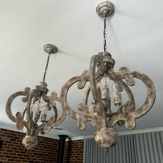 Pendantlightie - 4 - Light Distressed Wood Rustic Farmhouse Chandelier - Chandeliers -