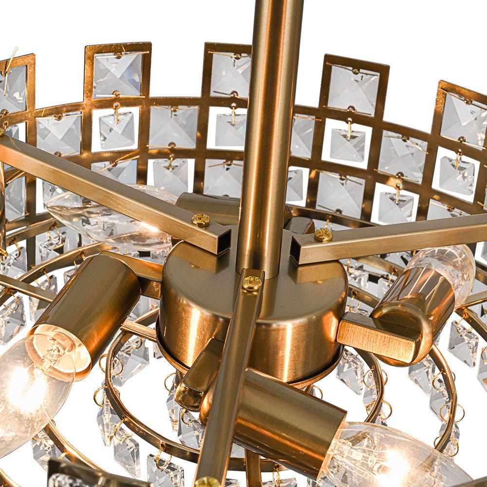 Pendantlightie - 4 - Light Hollow Design Facet Glam Crystal Drum Semi Flush Ceiling Light - Semi Flush Mount - Chrome -