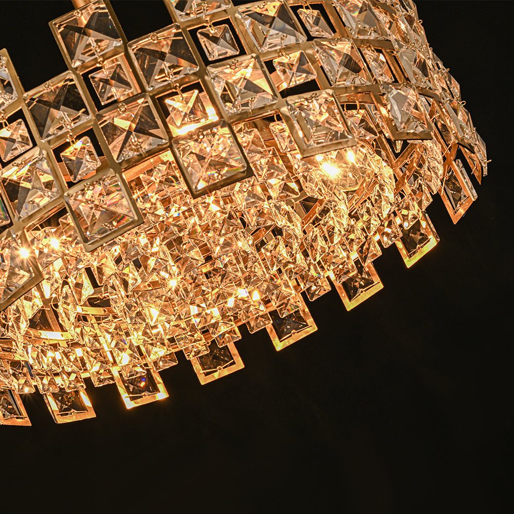 Pendantlightie - 4 - Light Hollow Design Facet Glam Crystal Drum Semi Flush Ceiling Light - Semi Flush Mount - Chrome -