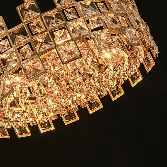 Pendantlightie - 4 - Light Hollow Design Facet Glam Crystal Drum Semi Flush Ceiling Light - Semi Flush Mount - Chrome -