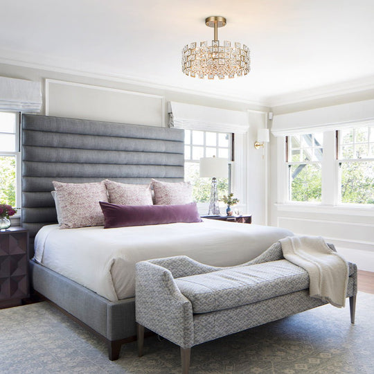 Pendantlightie - 4 - Light Hollow Design Facet Glam Crystal Drum Semi Flush Ceiling Light - Semi Flush Mount - Chrome -