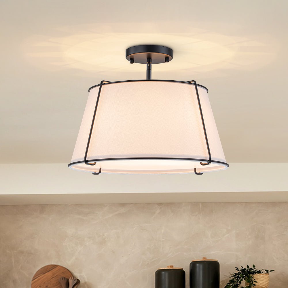 Pendantlightie - 4 - Light Linen Tapered Drum Semi Flush Mount - Semi Flush Mount - Black -