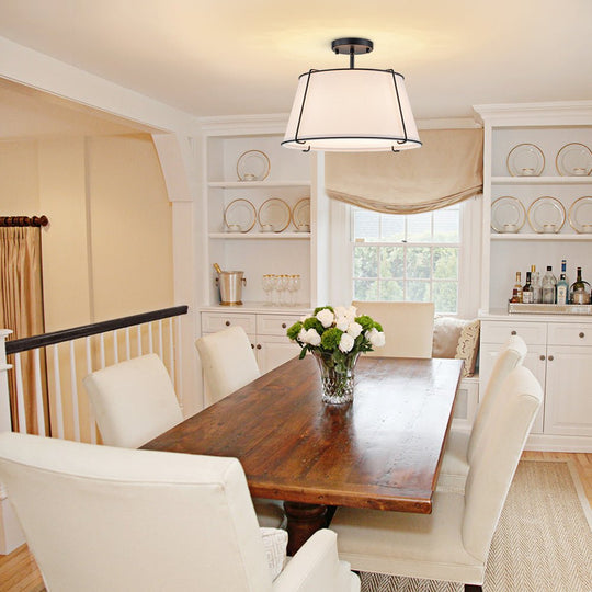 Pendantlightie - 4 - Light Linen Tapered Drum Semi Flush Mount - Semi Flush Mount - Nickel -