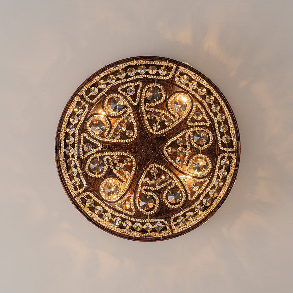 Pendantlightie - 4 - Light Vintage Crystal Drum Ceiling Light - Flush Mount - Antique copper -