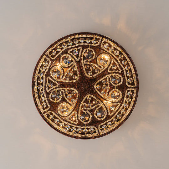 Pendantlightie - 4 - Light Vintage Crystal Drum Ceiling Light - Flush Mount - Antique copper -
