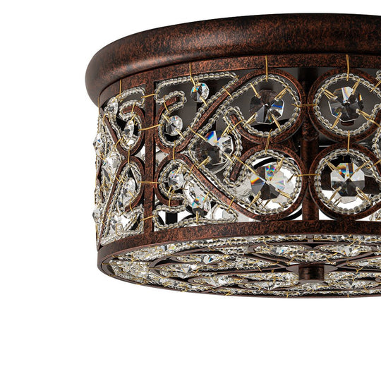 Pendantlightie - 4 - Light Vintage Crystal Drum Ceiling Light - Flush Mount - Antique copper -