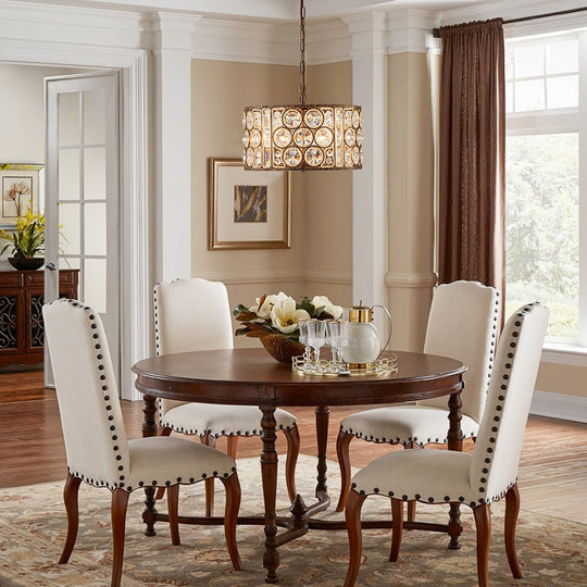 Pendantlightie - 4 - Light Vintage Crystal Drum Shade Chandelier - Chandeliers - Antique Bronze -