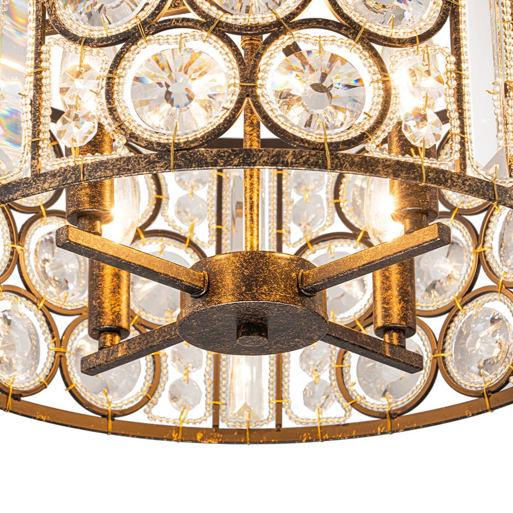 Pendantlightie - 4 - Light Vintage Crystal Drum Shade Chandelier - Chandeliers - Antique Bronze -