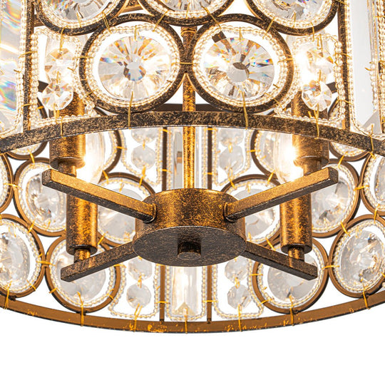 Pendantlightie - 4 - Light Vintage Crystal Drum Shade Chandelier - Chandeliers - Antique Bronze -