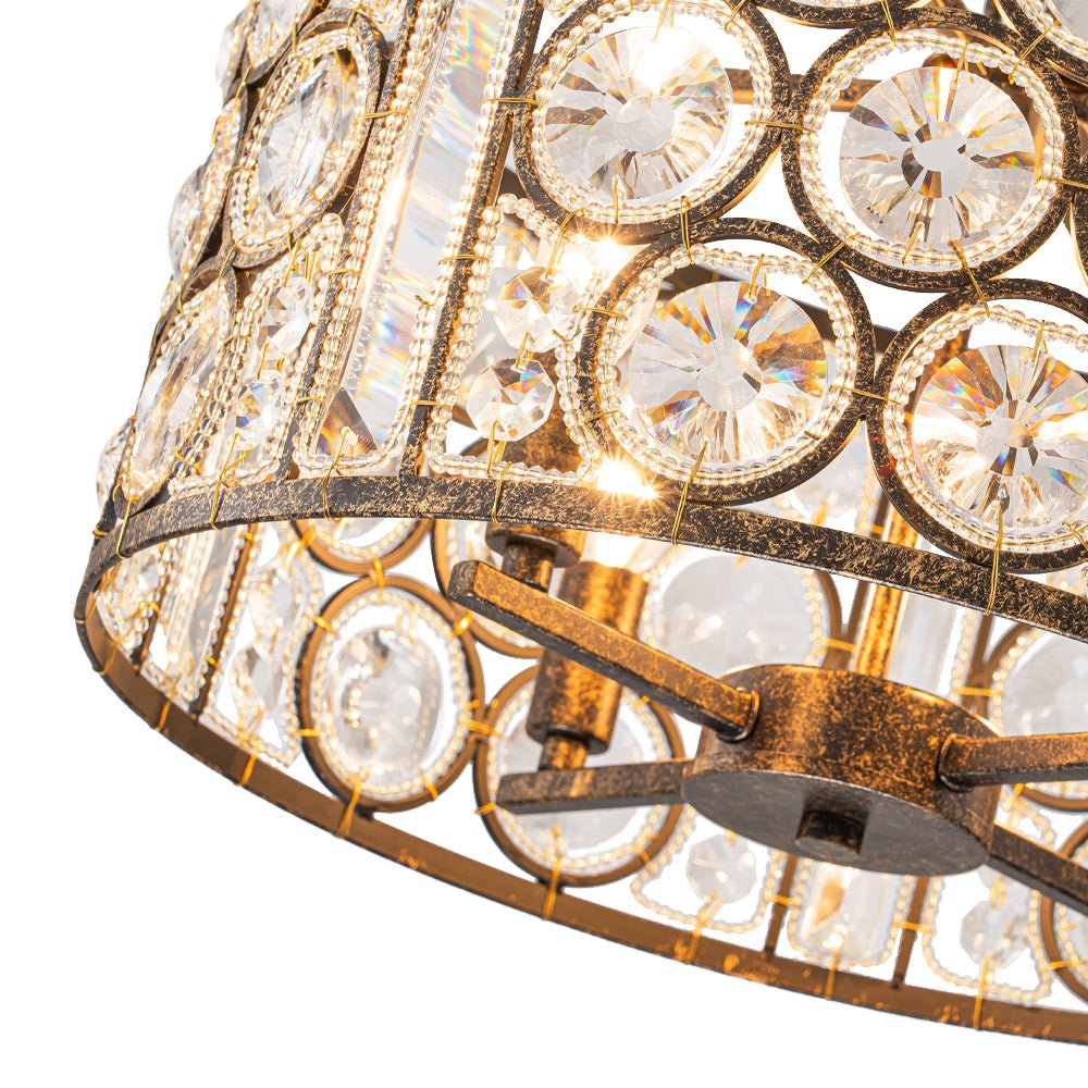 Pendantlightie - 4 - Light Vintage Crystal Drum Shade Chandelier - Chandeliers - Antique Bronze -