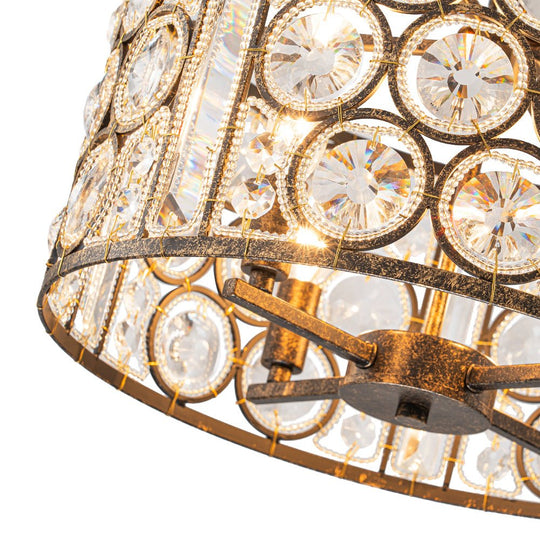 Pendantlightie - 4 - Light Vintage Crystal Drum Shade Chandelier - Chandeliers - Antique Bronze -