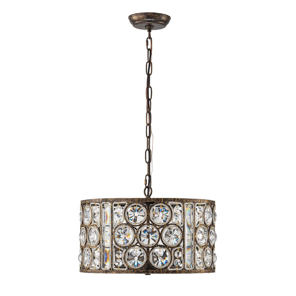 Pendantlightie - 4 - Light Vintage Crystal Drum Shade Chandelier - Chandeliers - Antique Bronze -