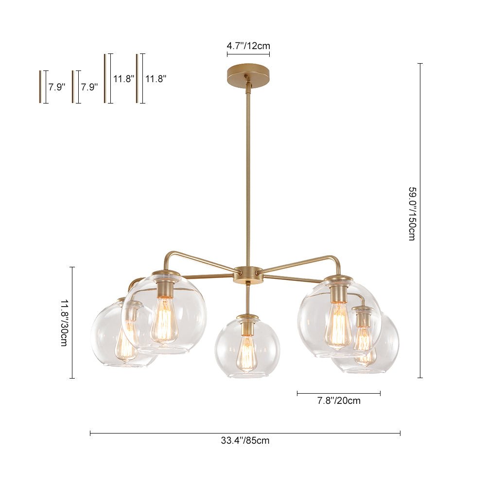 Pendantlightie-5-Light Clear Glass Bubble Sputnik Light Fixture-Chandeliers-Black-