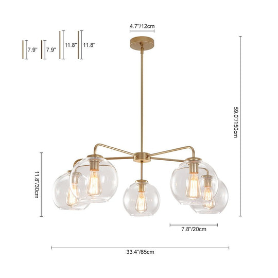 Pendantlightie-5-Light Clear Glass Bubble Sputnik Light Fixture-Chandeliers-Black-