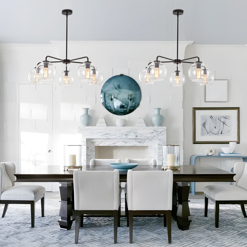 Pendantlightie - 5 - Light Clear Glass Bubble Sputnik Light Fixture - Chandeliers - Black -