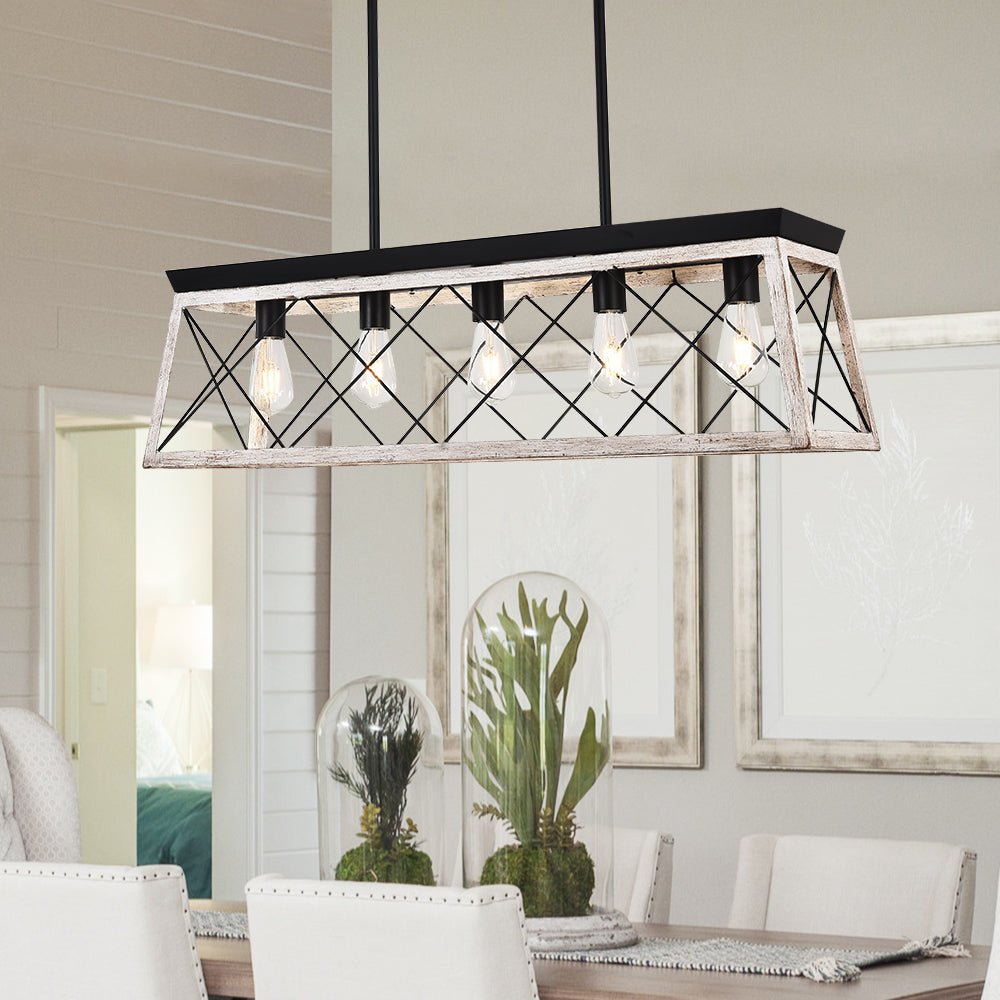 Pendantlightie - 5 - Light Rectangular Linear Kitchen Island Chandelier - Chandeliers - Brown -