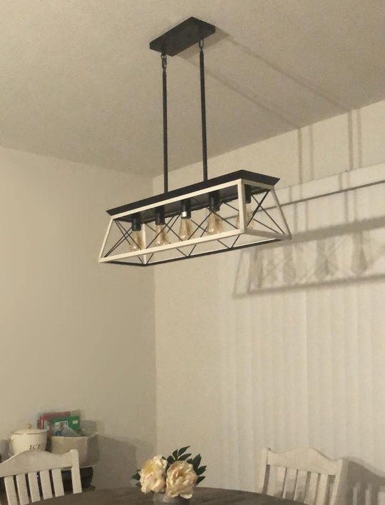 Pendantlightie - 5 - Light Rectangular Linear Kitchen Island Chandelier - Chandeliers - White -