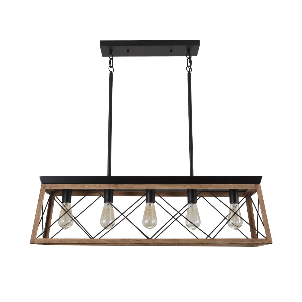 Pendantlightie - 5 - Light Rectangular Linear Kitchen Island Chandelier - Chandeliers - White -