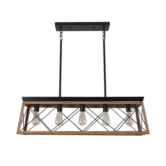 Pendantlightie - 5 - Light Rectangular Linear Kitchen Island Chandelier - Chandeliers - White -