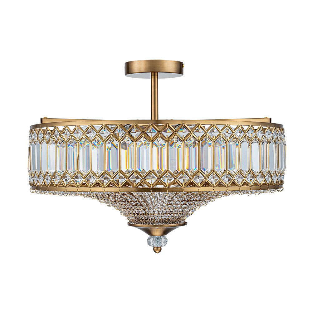 Pendantlightie - 6 - Light Glam Drum Semi Flush Mount With Crystal For Aisle Porch - Semi Flush Mount - Black -