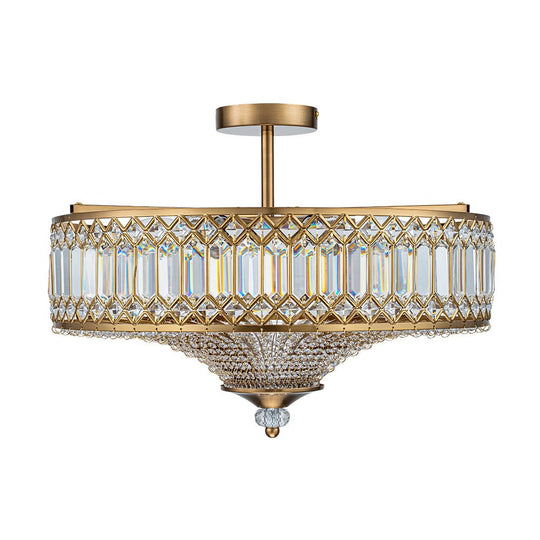 Pendantlightie - 6 - Light Glam Drum Semi Flush Mount With Crystal For Aisle Porch - Semi Flush Mount - Black -