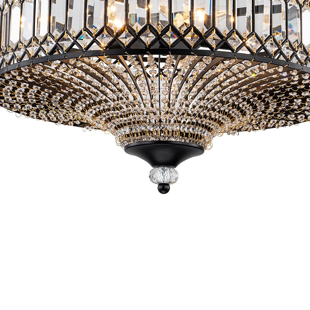 Pendantlightie - 6 - Light Glam Drum Semi Flush Mount With Crystal For Aisle Porch - Semi Flush Mount - Black -