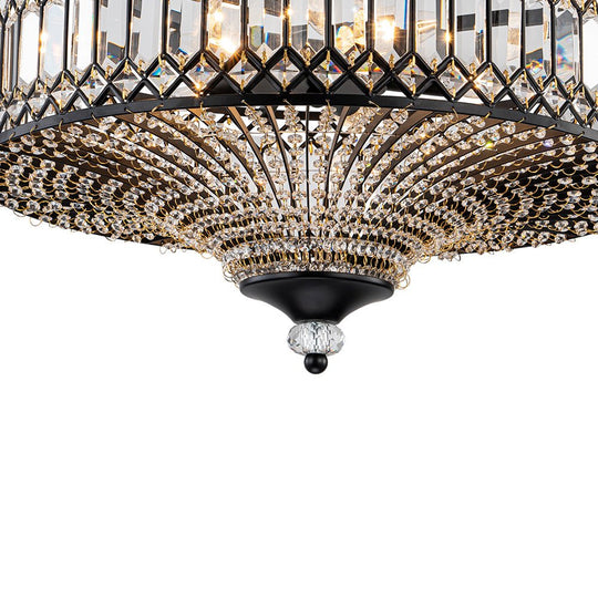 Pendantlightie - 6 - Light Glam Drum Semi Flush Mount With Crystal For Aisle Porch - Semi Flush Mount - Black -