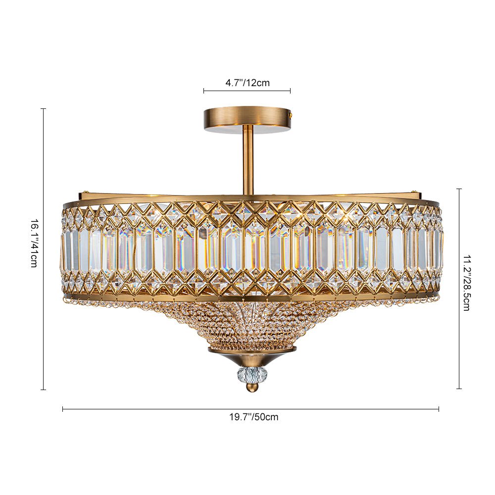 Pendantlightie - 6 - Light Glam Drum Semi Flush Mount With Crystal For Aisle Porch - Semi Flush Mount - Black -