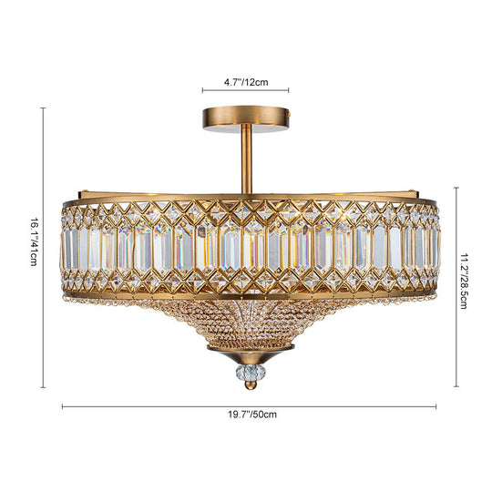 Pendantlightie - 6 - Light Glam Drum Semi Flush Mount With Crystal For Aisle Porch - Semi Flush Mount - Black -