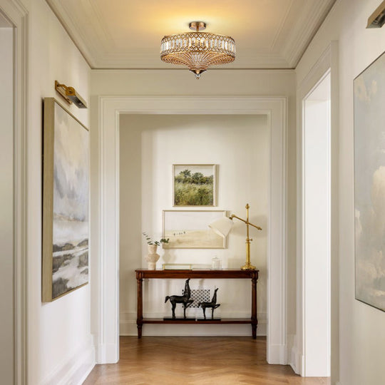 Pendantlightie - 6 - Light Glam Drum Semi Flush Mount With Crystal For Aisle Porch - Semi Flush Mount - Black -