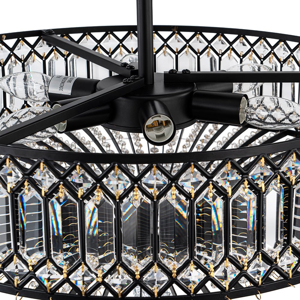 Pendantlightie - 6 - Light Glam Drum Semi Flush Mount With Crystal For Aisle Porch - Semi Flush Mount - Black -