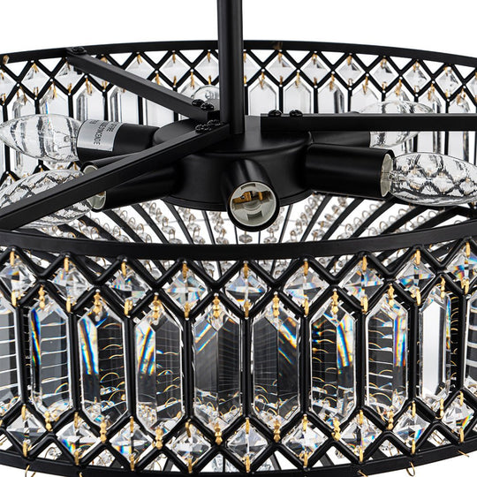 Pendantlightie - 6 - Light Glam Drum Semi Flush Mount With Crystal For Aisle Porch - Semi Flush Mount - Black -