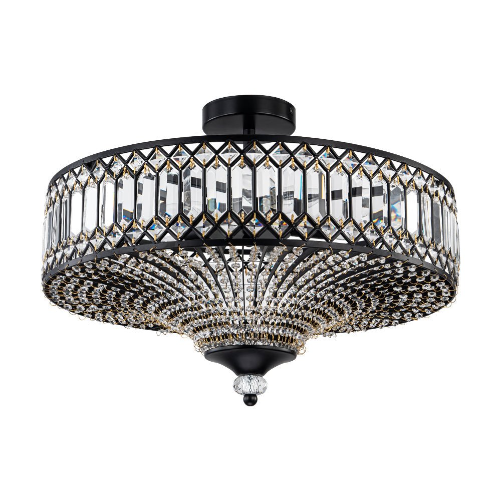 Pendantlightie - 6 - Light Glam Drum Semi Flush Mount With Crystal For Aisle Porch - Semi Flush Mount - Black -