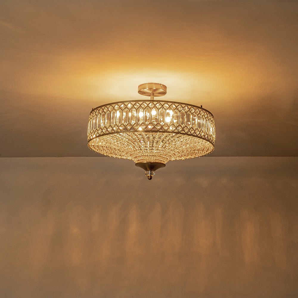 Pendantlightie - 6 - Light Glam Drum Semi Flush Mount With Crystal For Aisle Porch - Semi Flush Mount - Chrome -