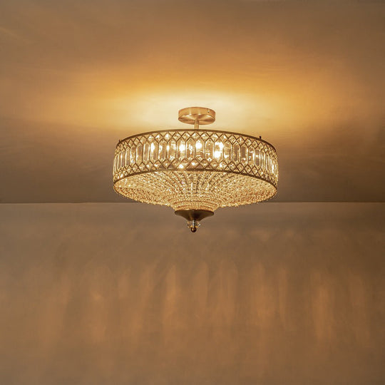 Pendantlightie - 6 - Light Glam Drum Semi Flush Mount With Crystal For Aisle Porch - Semi Flush Mount - Chrome -