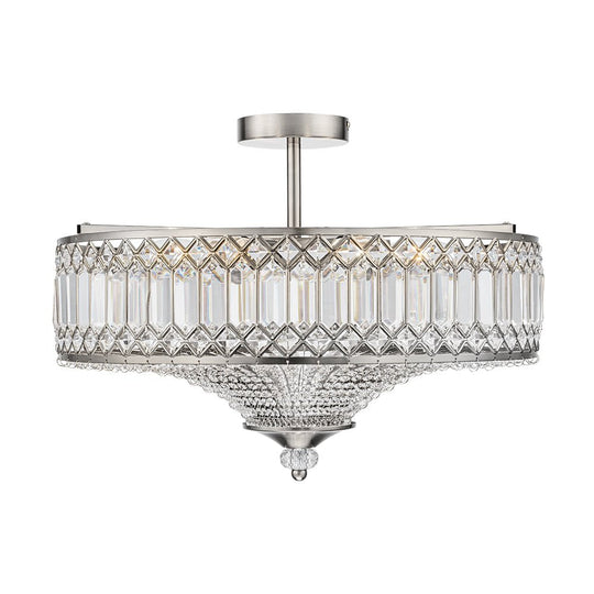 Pendantlightie - 6 - Light Glam Drum Semi Flush Mount With Crystal For Aisle Porch - Semi Flush Mount - Chrome -