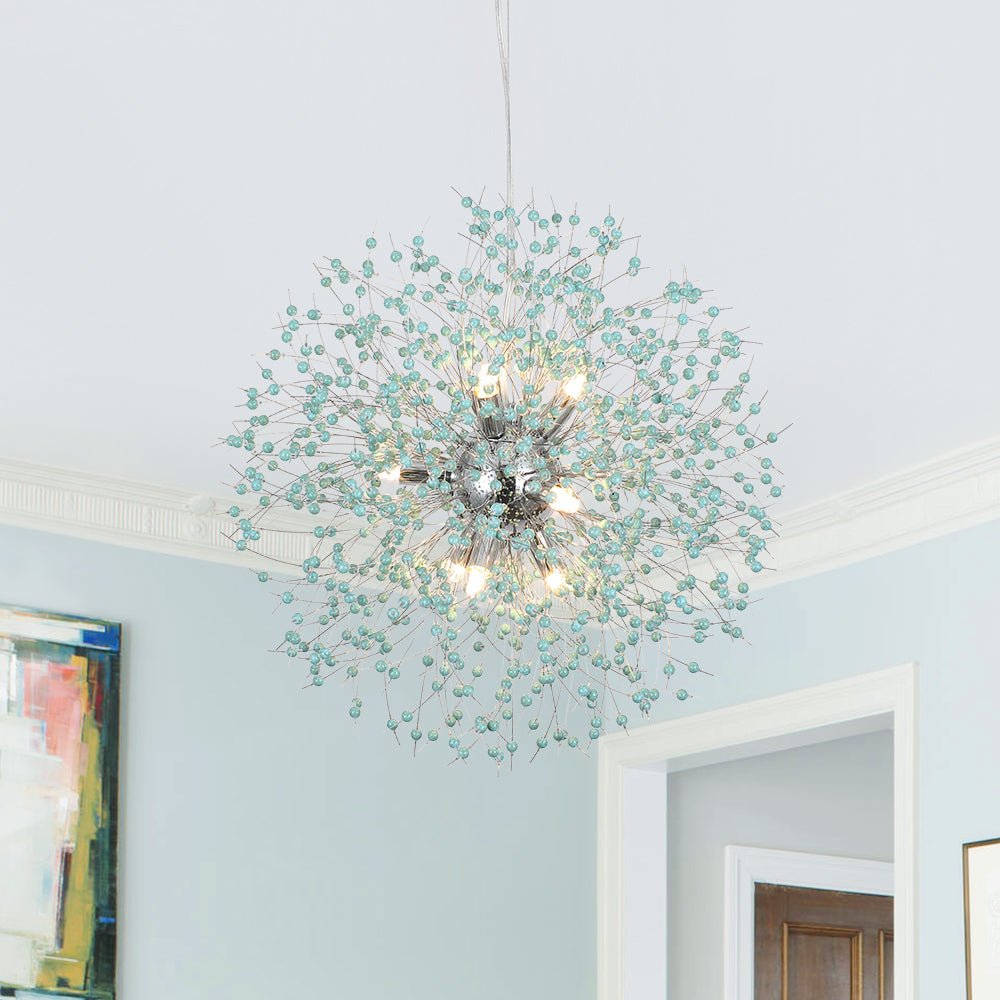Pendantlightie - 9 - Light Blue Dandelion Firework Chandelier - Chandeliers - Chrome -