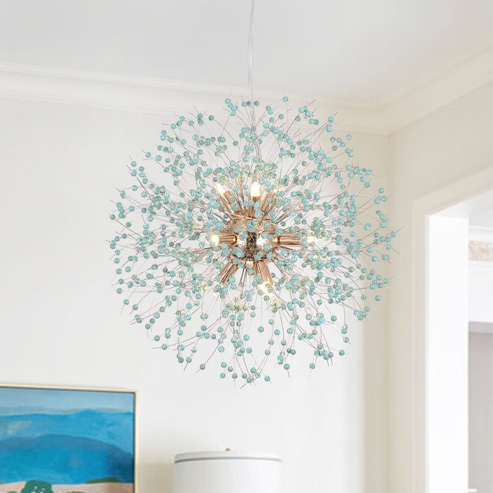Pendantlightie - 9 - Light Blue Dandelion Firework Chandelier - Chandeliers - Gold -