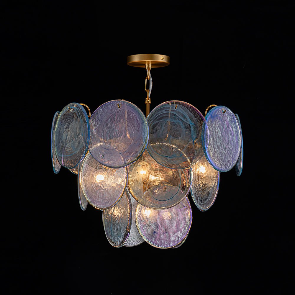 Pendantlightie - Arts And Crafts Vintage 5 - Light Swirled Cloud Glass Tiered Chandelier - Chandeliers - Blue -