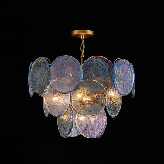 Pendantlightie - Arts And Crafts Vintage 5 - Light Swirled Cloud Glass Tiered Chandelier - Chandeliers - Blue -