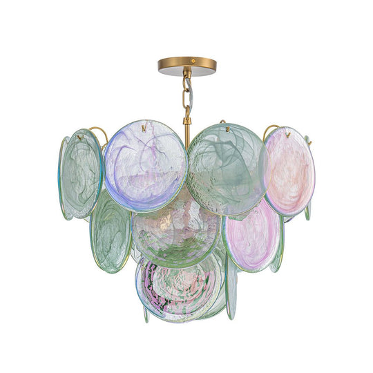Pendantlightie - Arts And Crafts Vintage 5 - Light Swirled Cloud Glass Tiered Chandelier - Chandeliers - Blue -