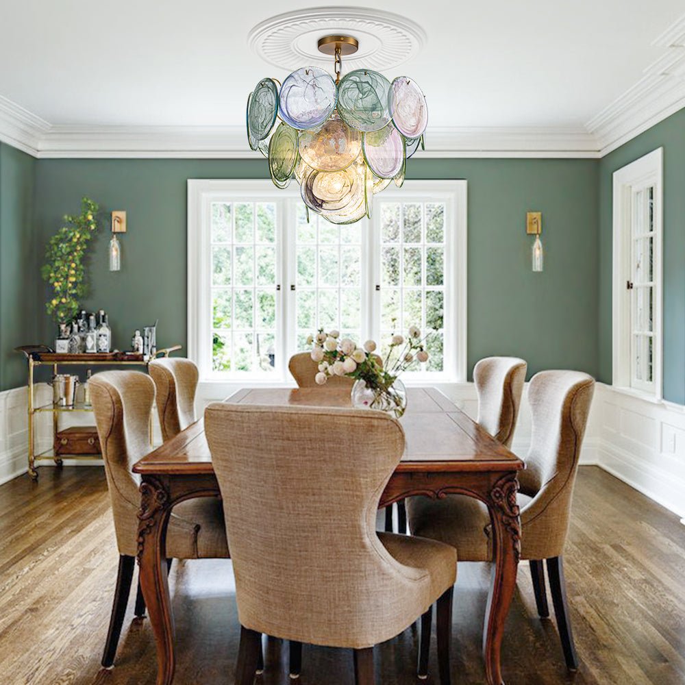 Pendantlightie - Arts And Crafts Vintage 5 - Light Swirled Cloud Glass Tiered Chandelier - Chandeliers - Blue -