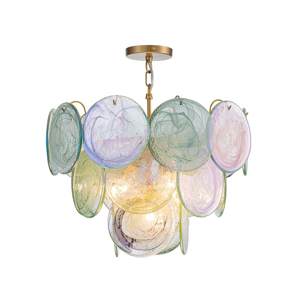 Pendantlightie - Arts And Crafts Vintage 5 - Light Swirled Cloud Glass Tiered Chandelier - Chandeliers - Blue -