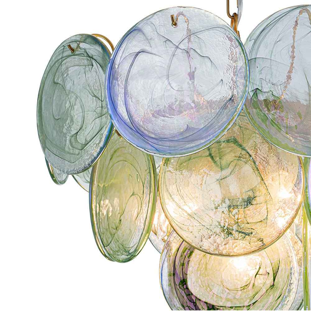 Pendantlightie - Arts And Crafts Vintage 5 - Light Swirled Cloud Glass Tiered Chandelier - Chandeliers - Blue -
