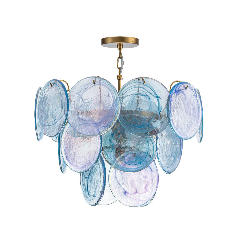 Pendantlightie - Arts And Crafts Vintage 5 - Light Swirled Cloud Glass Tiered Chandelier - Chandeliers - Blue -