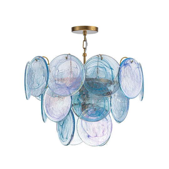 Pendantlightie - Arts And Crafts Vintage 5 - Light Swirled Cloud Glass Tiered Chandelier - Chandeliers - Blue -